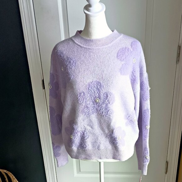 NEW! NANETTE LEPORE FUZZY FLOWER & PEARL SWEATER - Picture 6 of 6